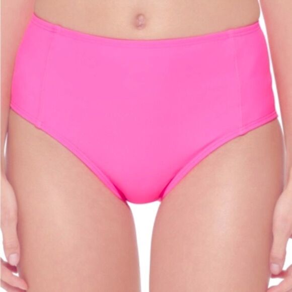 DKNY Seamed High-Waist Bikini Swim Bottom Neon Pink, swimwear, swimsuit New M - Picture 1 of 10